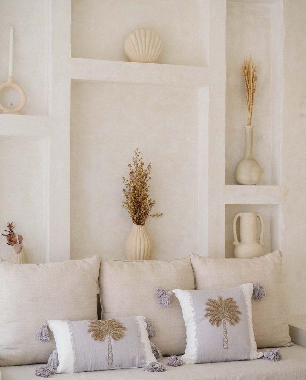 Premium linen cushion cover with palm tree and tassels