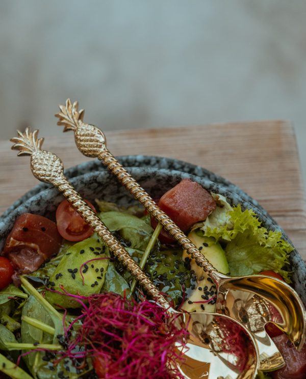 Golden Brass Salad Server Set - Pineapple