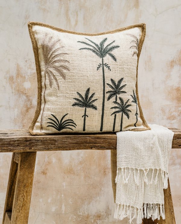 Palm cove raw cotton cushion cover with jute trimming